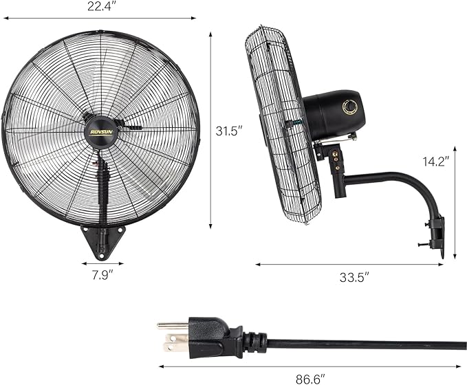 ROVSUN 30" Wall Mounted Fan, Max 10600 CFM High Velocity Industrial Wall Fan with Wide Angle Oscillating, Commercial Ventilation Use, Suit for Garage, Shop, Greenhouse, Gym, UL Listed