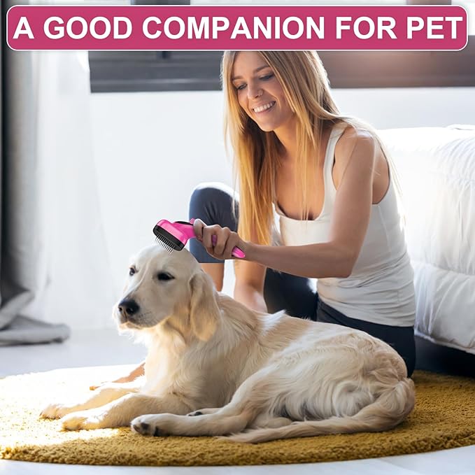 Self Cleaning Slicker Brush for Shedding Long Short Haired Dogs & Cats, Remove Loose Tangling Knot Undercoat Fur Mats, Grooming Brush with Retractable Bristles for Small Medium Large Pet, Pink