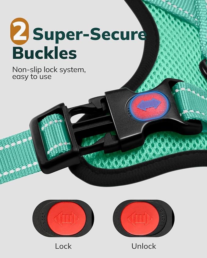 MIDOG No-Pull Dog Harness | Adjustable & Reflective Pet Harness Leash Set for Small Medium Large Dogs Walking, Training| No Choke, Front Clip, Soft Padded Vest with Easy Control Handle - Green, L