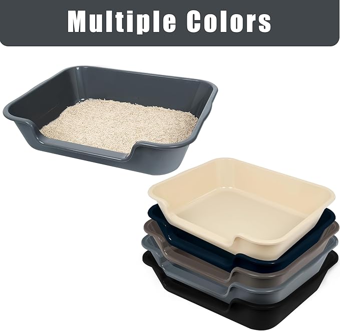 1 Pack of Extra Large Cat Litter Box (ABS Material), Low Entry Senior Litter Pen for Geriatric Kitty Big Cats, Jumbo Pet Safe Litter Boxes Tray for Indoor Pets Potty (Black, 20"L x 15.5"W)