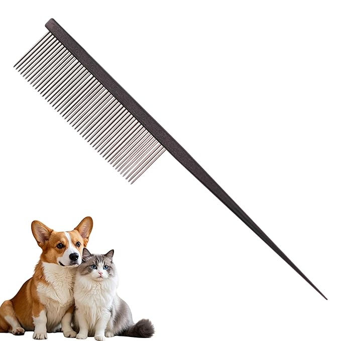 Grooming Pet Comb Rat Tail Dematting Cat and Dog Comb,Rounded Ends Design for Safe Tangle Removal, Hairstyling, Massage,Loose Hair Removal,Prevent Irritation,Fluffing Paws,Face,Tail,Remove Tear Stain