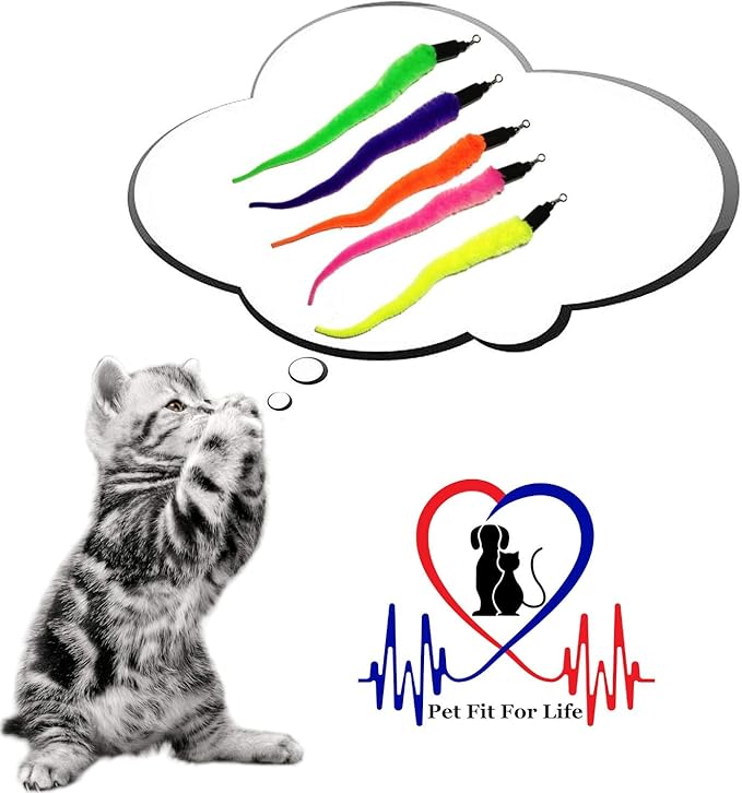 Pet Fit For Life Cat Wand Toy: 5-Piece Worm Teaser & Exerciser - Durable Flirt Pole/Cat Teaser Toy – Interactive Fun for Feline Fitness