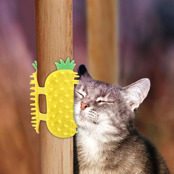 Self Cleaning Cat Brush, 2-in-1 Tickling Comb Pet Brush Silicone Tickling Artifact Cat Grooming Shedding Brush Cat Corner Scartcher for Short/Long Hair Cats Dogs Pets (Pineapple Style)