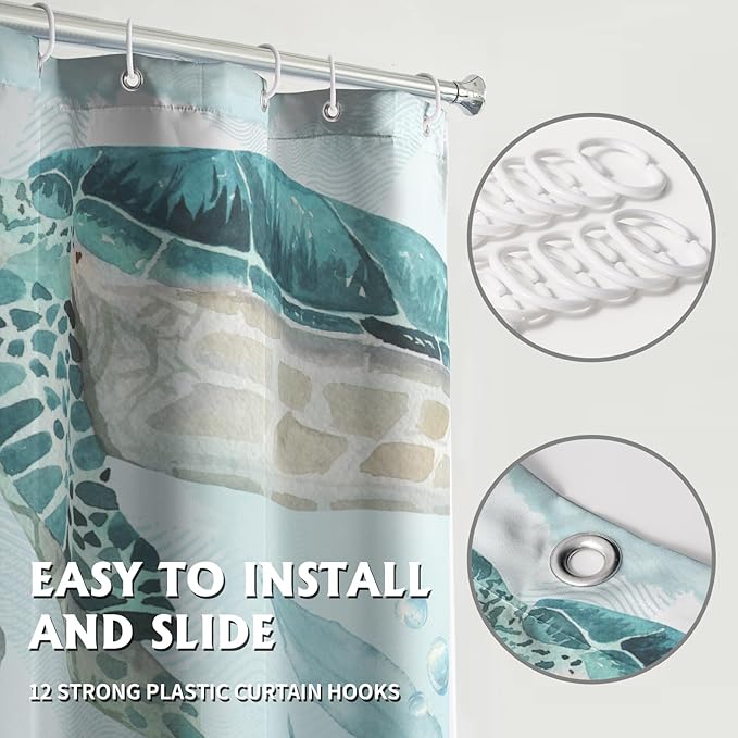 Sea Turtle Shower Curtain for Bathroom 72x72 Inch,Summer Coastal Teal Blue Ocean Animal Water Repellent Polyester Fabric Bathroom Curtains with Hooks for Home Hotel Bathtub Decor