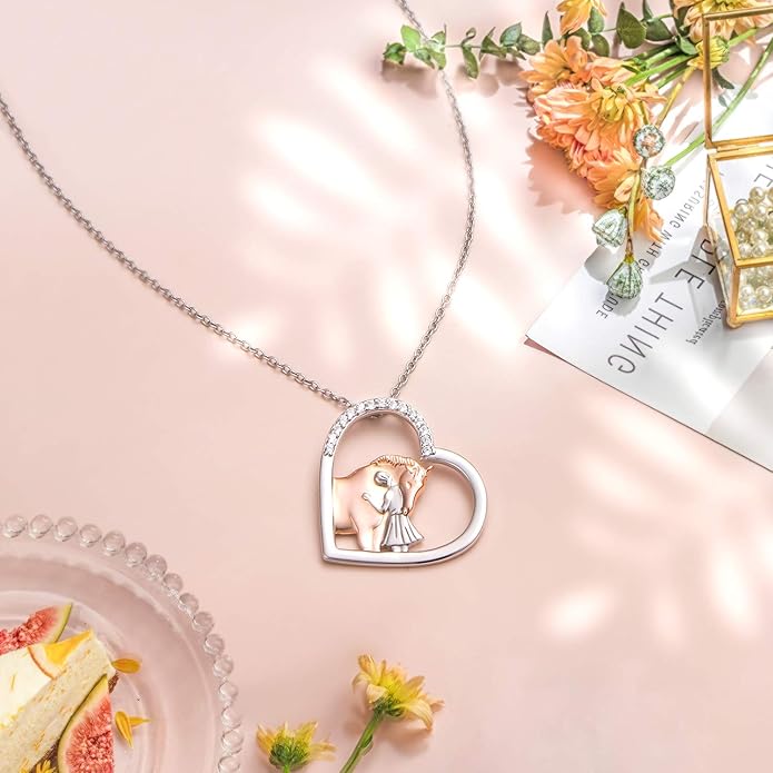 S925 Sterling Silver Horse Bunny Cat Dog Heart Pendant Necklace Cute Animal Jewelry Gifts for Women Adults Teens