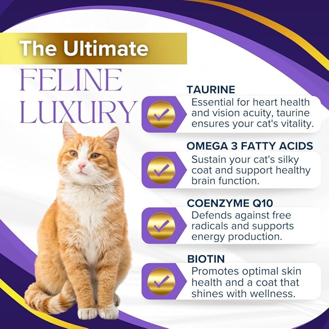 Royal Whisker Cat Vitamins - Omega-3 Rich, Taurine Enriched, CoQ10 Infused Soft Chews - Premium Vitamins for Indoor Cats - All-Natural, Vet-Formulated - USA Made for Feline Health - 90 Count (270g)