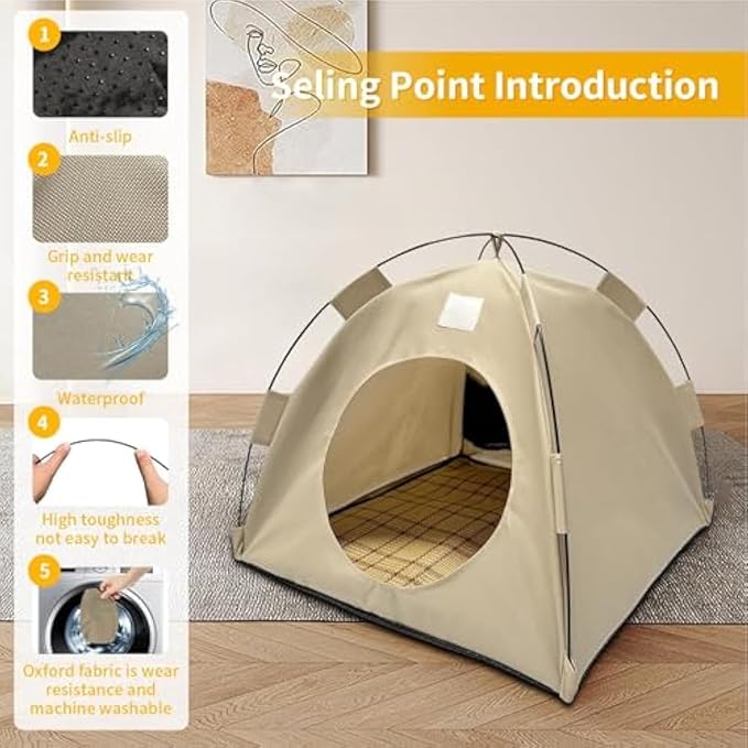 BreezyDen Pop-Up Pet Tent – Portable Indoor/Outdoor Cat Tent, Waterproof Pet Hideaway for Cats & Small Dogs with Mesh Window, Anti-Slip Base & Washable Design (Dark Gray, M (8 catties Kitten))