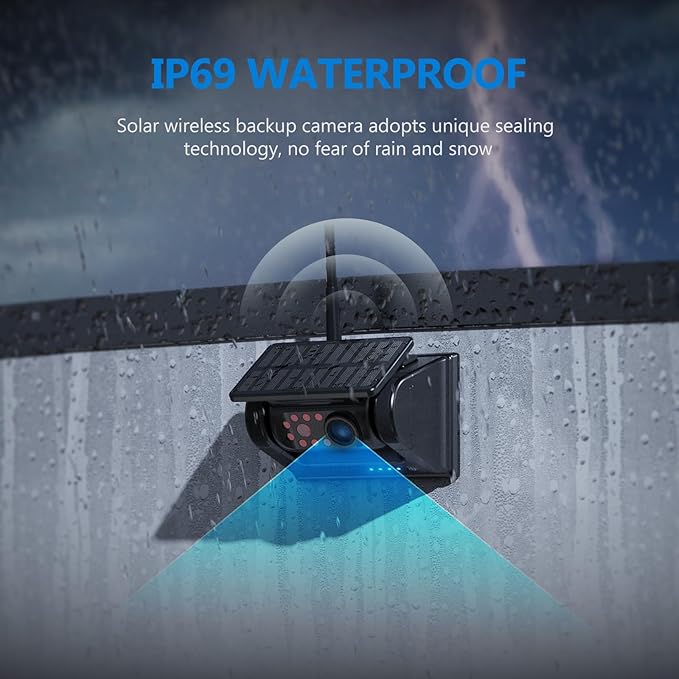 Magnetic Solar Wireless Backup Camera HD1080P 3 Mins DIY Installation DVR 7" IPS Monitor Rechargeable Reverse Camera System for Hitching Gooseneck Horse Trailer Fifth Wheels/Car RV Camper AP7