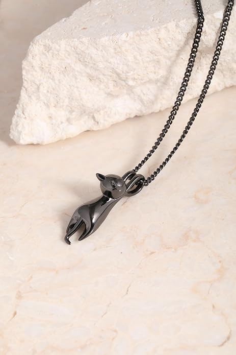 S.Leaf Sterling Silver Cat Necklace - Kitten Jewelry for Cat Lovers - Themed Gifts for Women