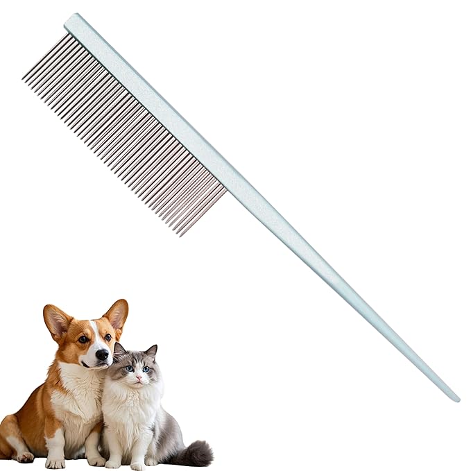 Grooming Pet Comb Rat Tail Dematting Cat and Dog Comb,Rounded Ends Design for Safe Tangle Removal, Hairstyling, Massage,Loose Hair Removal,Prevent Irritation,Fluffing Paws,Face,Tail,Remove Tear Stain