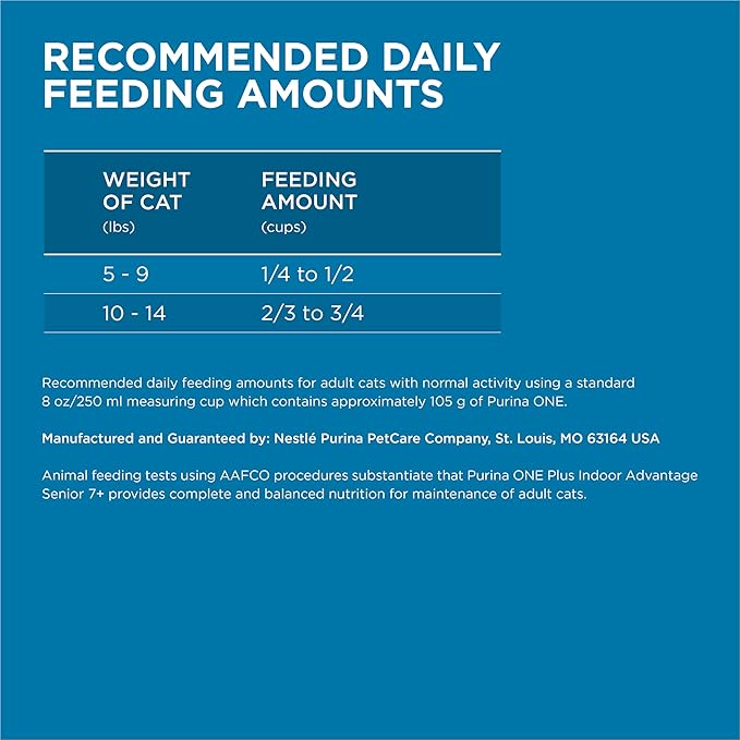 Purina ONE High Protein, Natural Senior Dry Cat Food, Indoor Advantage Senior+ - 7 Lb. Bag