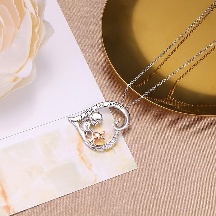 S925 Sterling Silver Horse Bunny Cat Dog Heart Pendant Necklace Cute Animal Jewelry Gifts for Women Adults Teens