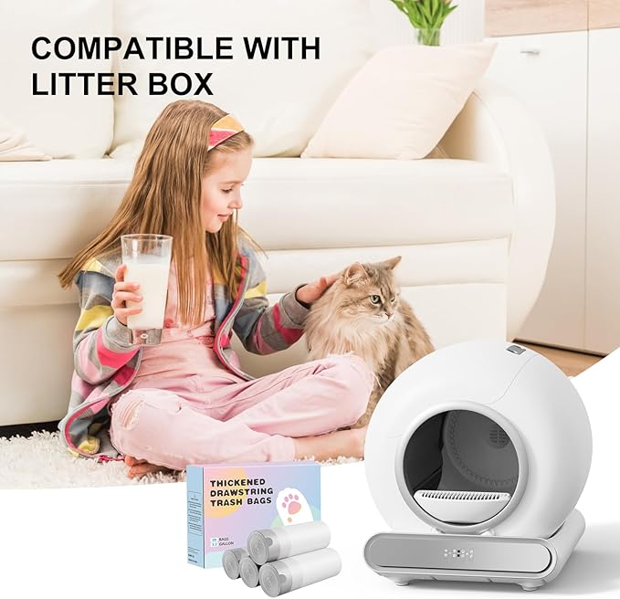 Self Cleaning Cat Litter Box, Drawstring Cat Litter Box Liners, Pet Waste Bags-4 Rolls, 20”x 18”, 60 Counts for Automatic Litter Box - Pink
