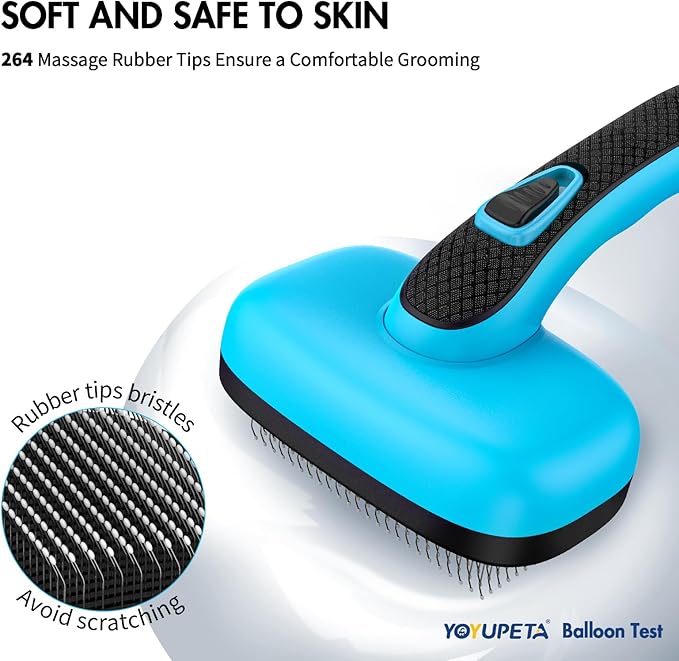 5 PCS Dog Grooming Brush Kit – Self Cleaning Slicker Brush for Shedding Short & Long Haired Dogs & Cats. Removes Loose Fur, Undercoat, Mats, Tangles. Suit for Small, Medium & Large Pets. Blue