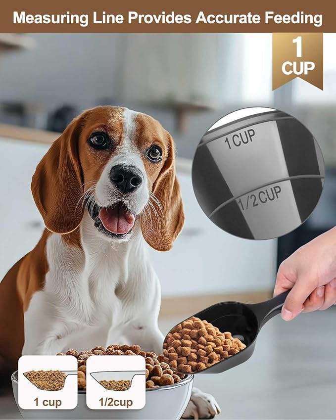 2 Pack Dog Food Scoop, 1 Cup Pet Food Scoop With Measuring Lines (Black and Blue)