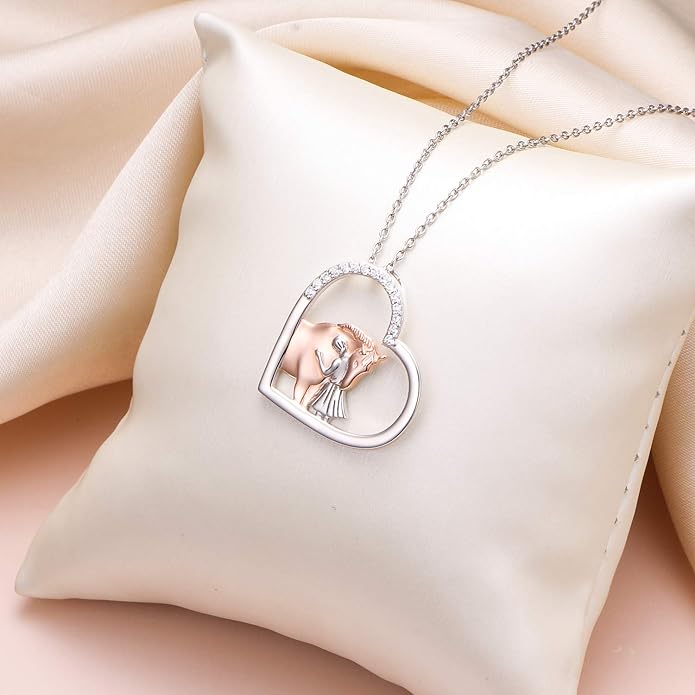 S925 Sterling Silver Horse Bunny Cat Dog Heart Pendant Necklace Cute Animal Jewelry Gifts for Women Adults Teens