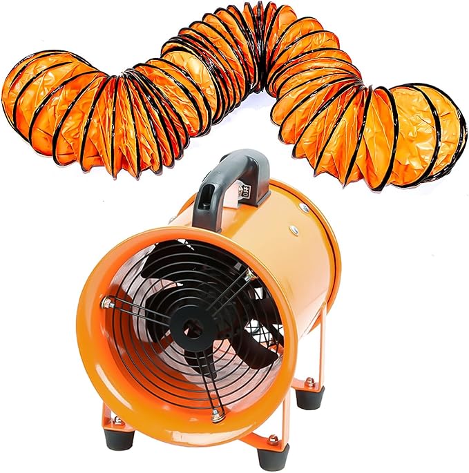 10-Inch High-Velocity Portable Utility Blower Fan, Industrial Exhaust Fan with 16.4ft Flexible Duct Hose, 3150 RPM Low-Noise Ventilator for Basements, Workshops, Warehouses, and Confined Spaces