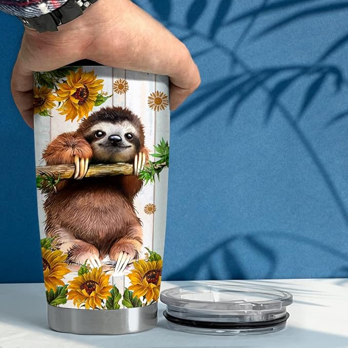 SANDJEST Sloth Tumbler Sunflower 20oz Tumblers with Lid Gift for Girl Daughter Women Best Friend Sister Animal Lovers Christmas Birthday