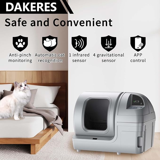 Self Cleaning Litter Box - 100L Large Capacity Cat Litter Box with App Smart Control for Automatic Cleaning, Suitable for Multiple Cats, Gray