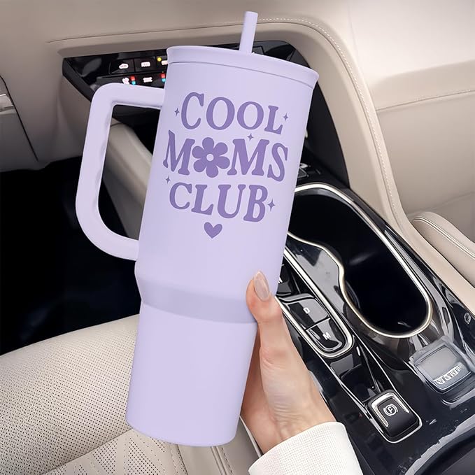 SANDJEST Gift for Mom - Cool Mom Club Stainless Steel Tumbler with Handle, Travel Coffee Mug for Moms - Gifts for Birthday Christmas Mothers Day, 40oz