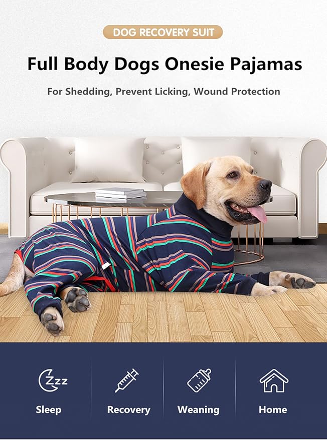 Dog Recovery Suit, Abdominal Wound After Surgery Wear, Prevent Licking Wounds, E-Collar & Cone Alternatives, Long Sleeve Postoperative Shirts Dog Pajamas Prevent Shedding(Medium, Blue)