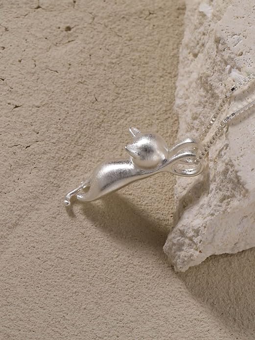 S.Leaf Sterling Silver Cat Necklace - Kitten Jewelry for Women, Cat Mom Gifts