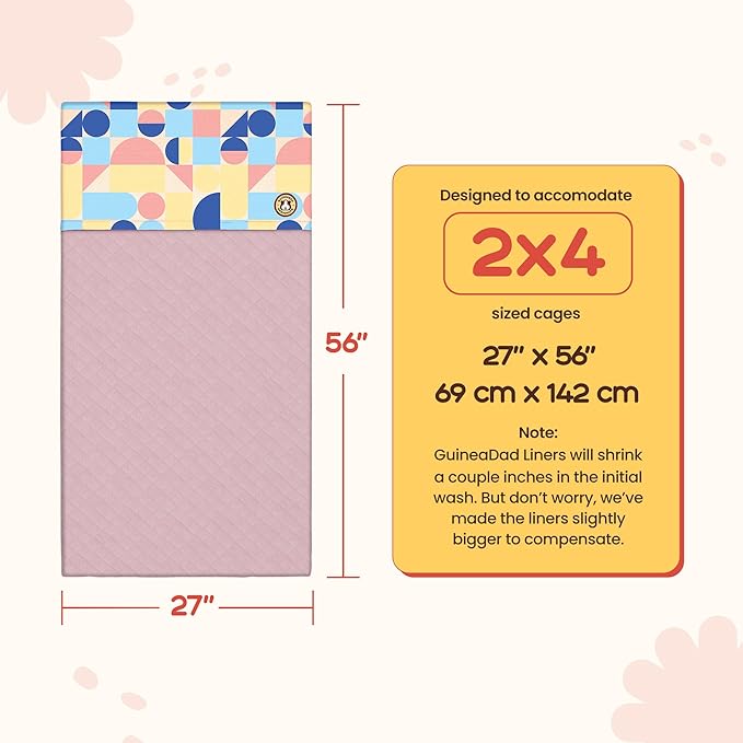 GuineaDad Premium Liner – Fleece Guinea Pig Cage Liner – Ultra-Plush Reusable Fleece Bedding with Waterproof Bottom – Extra Absorbent Liner for 2x4 C&C Cage (Peach Pie)