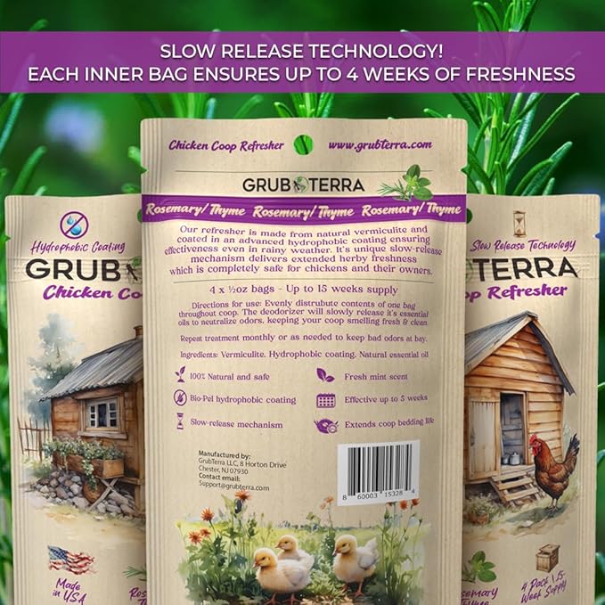 GrubTerra Coop Refresher Odor Freshener for Chicken Pen, Suitable for Chicken Waterer and Chicken Feeder, Smell Control Solution for Clean and Fresh Chicken Living Environment