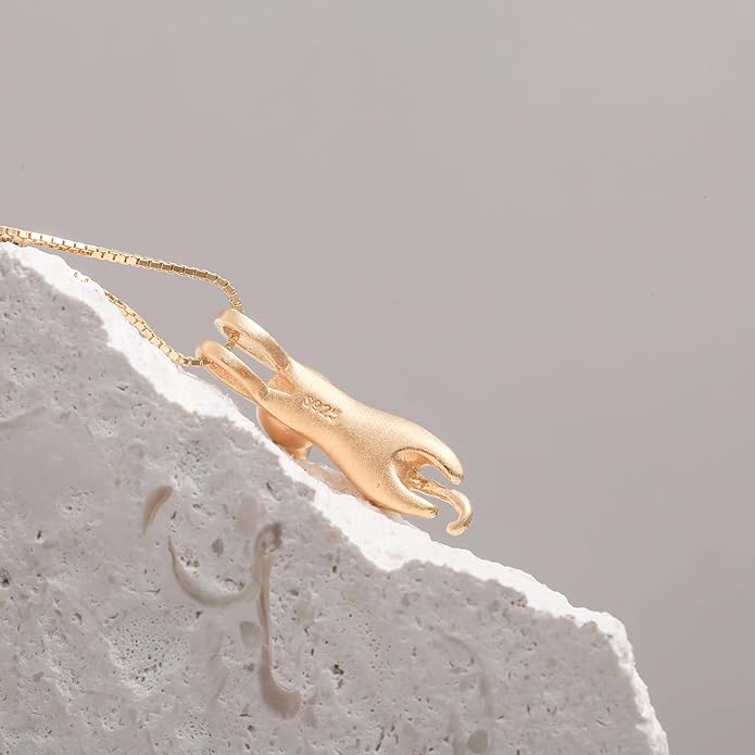 S.Leaf Sterling Silver Cat Necklace - Kitten Jewelry for Cat Lovers - Themed Gifts for Women