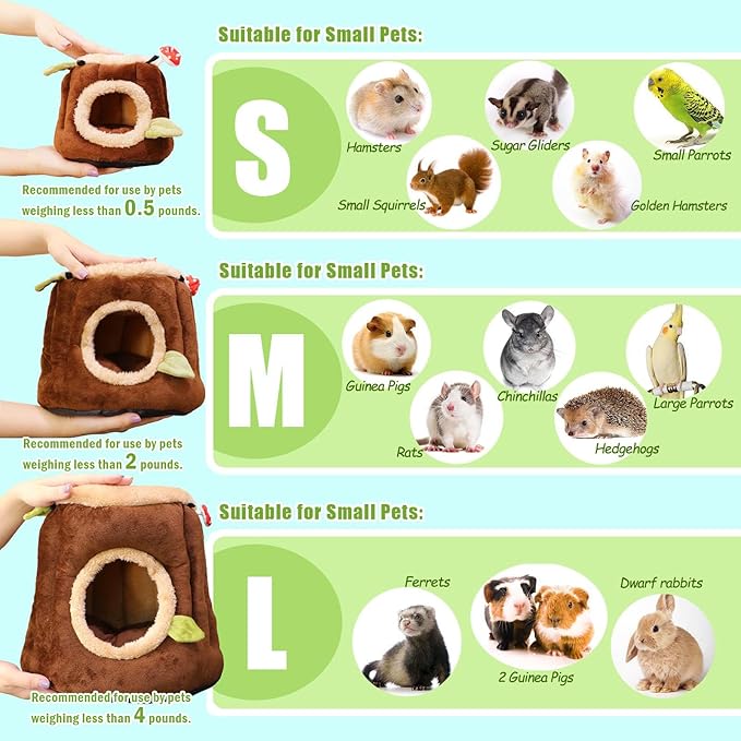 Guinea Pig Hideout Hamster Cage Accessories,Stump Style Soft Washable Hedgehog,Ferret,Rat Hammock for Cage,Chinchilla,Ferret, Bunny Bed,Small Animal Houses & Habitats(M)
