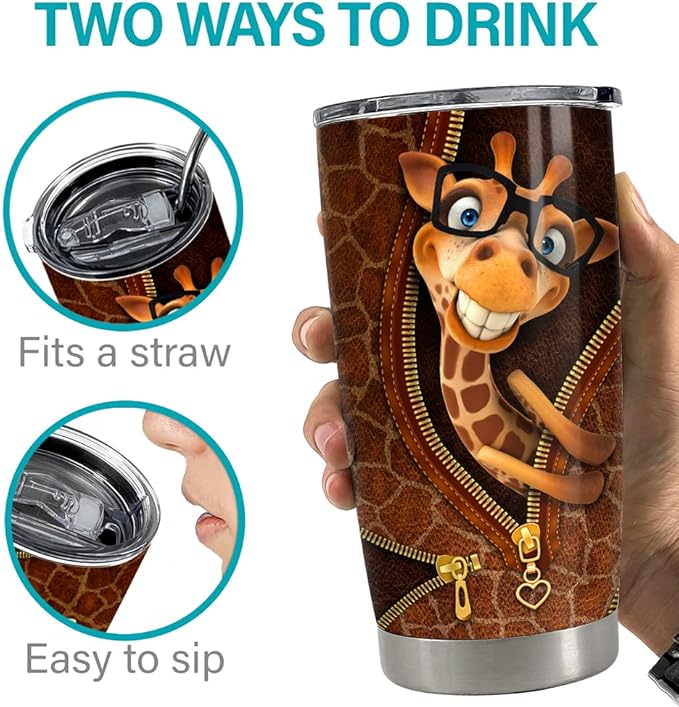 SANDJEST Giraffe Tumbler Funny Leather Drawing 20oz Tumblers with Lid Gift for Women Girl Daughter Sister Animal Lovers Christmas Birthday
