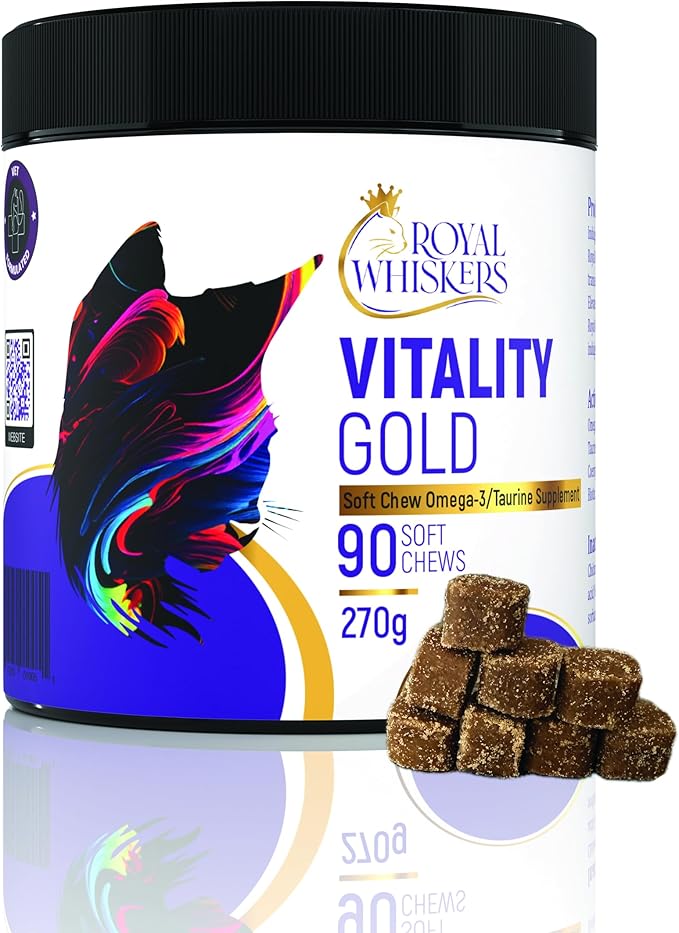 Royal Whisker Cat Vitamins - Omega-3 Rich, Taurine Enriched, CoQ10 Infused Soft Chews - Premium Vitamins for Indoor Cats - All-Natural, Vet-Formulated - USA Made for Feline Health - 90 Count (270g)