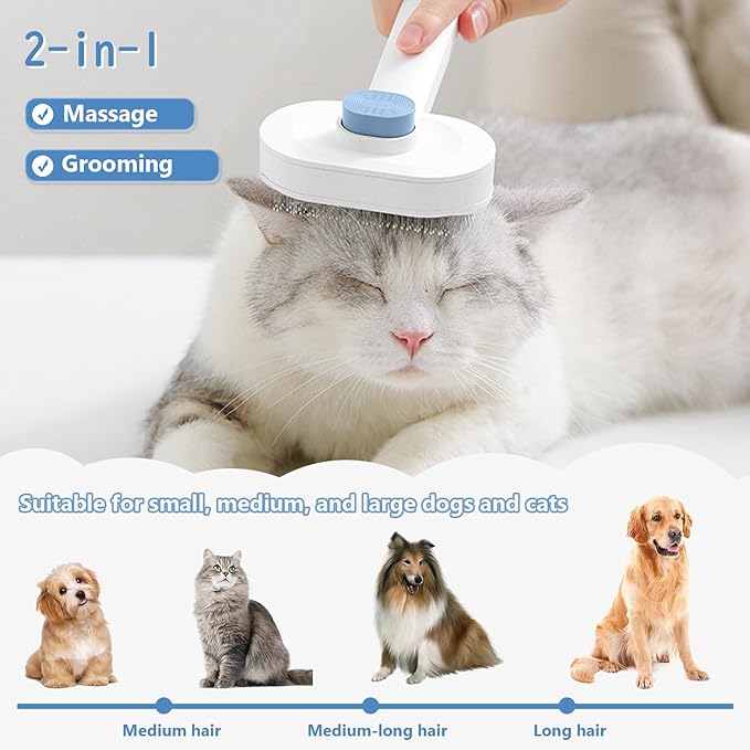 Self Cleaning Cat Brush,Air Cushion Massager Brushes,Airbag Massage Comb Brush for Long or Short Haired Cats Dogs, Removes Loose hair & Tangles, Promote blood circulation,Grooming Brush