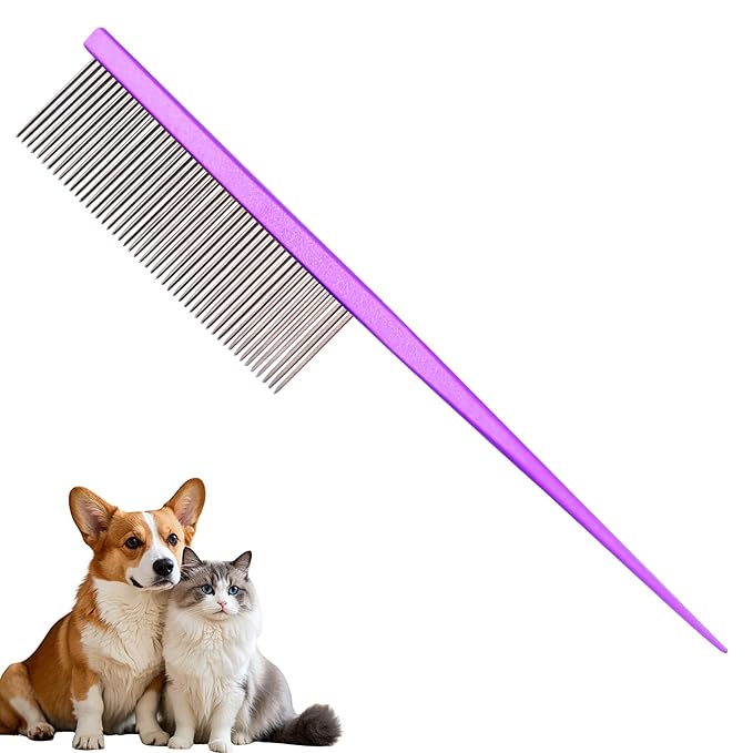 Grooming Pet Comb Rat Tail Dematting Cat and Dog Comb,Rounded Ends Design for Safe Tangle Removal, Hairstyling, Massage,Loose Hair Removal,Prevent Irritation,Fluffing Paws,Face,Tail,Remove Tear Stain