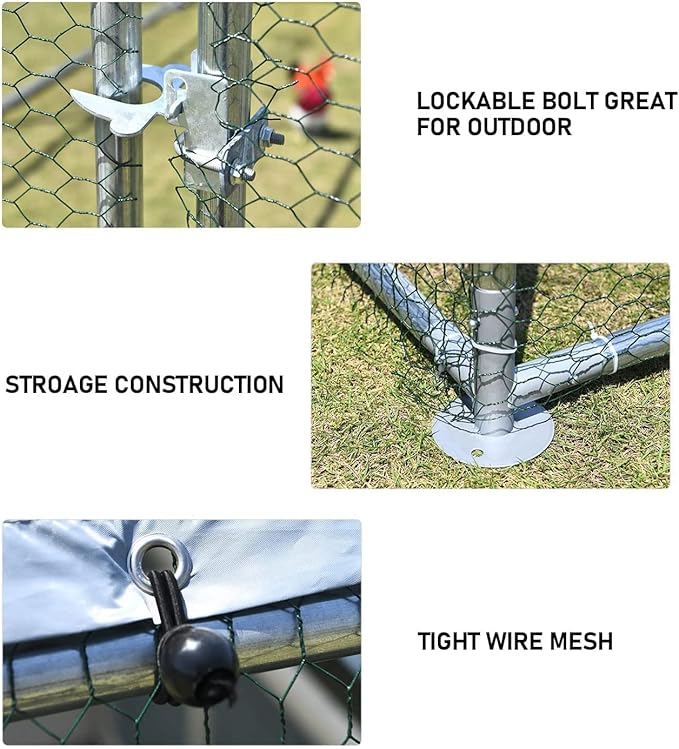 1.26’’ Large Metal Chicken Coop Walk in, Chicken Pen for Chickens, Outdoor Chicken Runs Coops Dog Kennel, Spire Roofed Chicken Runs for Yard with Anti-Ultraviolet Cover(9.8’Lx6.6’Wx6.4’H)