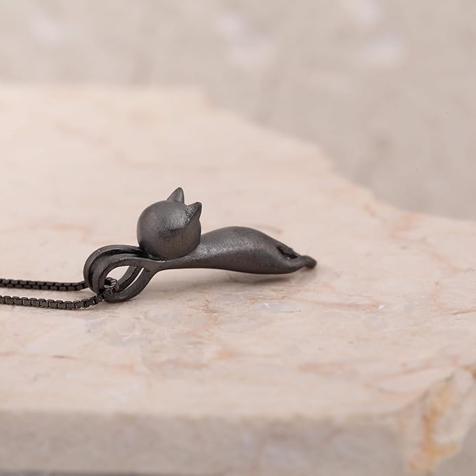 S.Leaf Sterling Silver Cat Necklace - Kitten Jewelry for Cat Lovers - Themed Gifts for Women