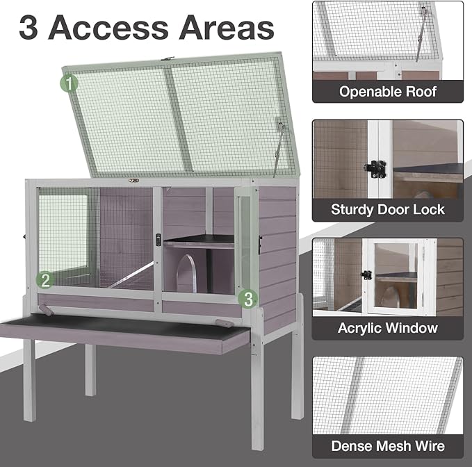 Guinea Pig Cage Indoor with Wheels Rabbit Hutch with Removable Proof Tray and Cool Zinc Plate Chew-Resistant Metal Frame Hamster Cage with Elevated Legs 36.6" L(Grey)