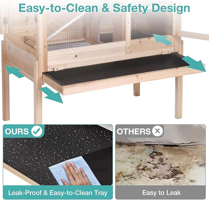 Guinea Pig Cage with Wooden Stand,Indoor Rabbit Hutch with 2 Stories,Hamster Cage with Anti Chew Ramp,Hideout, Platform, Pull Out Tray (Wood)