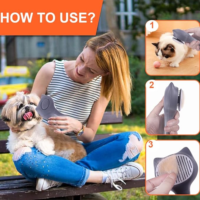 Self Cleaning Cat Brush for Grooming Cat Brushes for Long Haired Cats Dogs Rabbit with Teeth Comb Cat Brush for Shedding Tangles Gentle Cat Grooming Corner Wall Brush Soft Silicone Cat Brush Tool