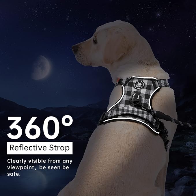 IVY&LANE No Pull Dog Harness with Leash Set, Reflective No Choke Pet Vest,Adjustable Oxford Dog Vest Harness with Easy Control Handle for Large Dogs (Checkered Black,L)