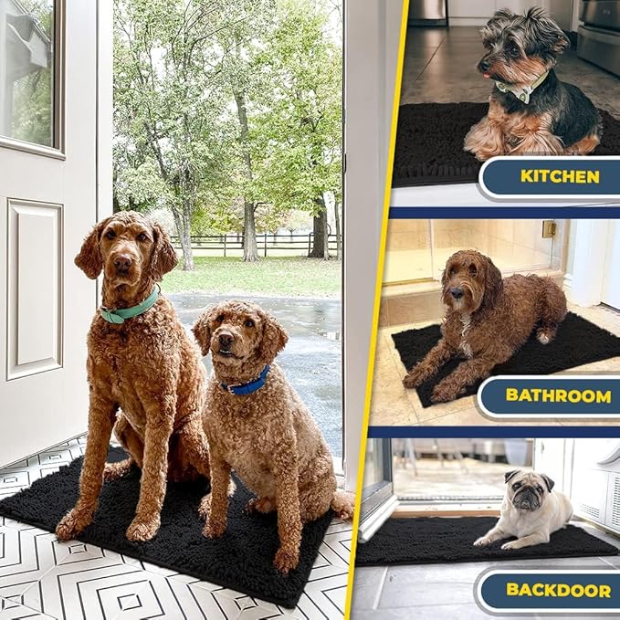 Muddy Mat® Shown on TV – Super Absorbent Door Mat Indoor, Microfiber Quick Dry Chenille Entryway Rug, Non-Slip Front Door Mat, Indoor Mats for Entryway, Machine Washable Pet Rug, Black 36"x72"