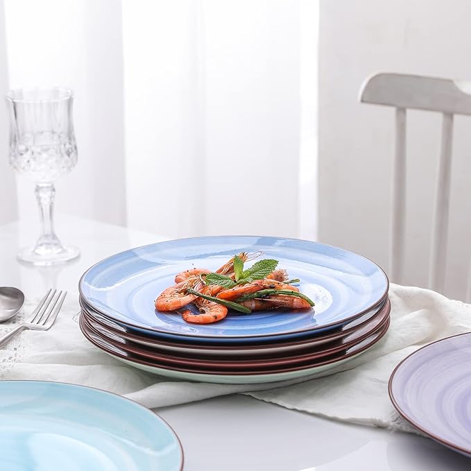Selamica Ceramic 10 inch Dinner Plates, Large Dessert Salad Plates, Porcelain Serving Plate for Appetizer, Pancakes, Steak, Set of 6, Black Speckles, Gradient Color