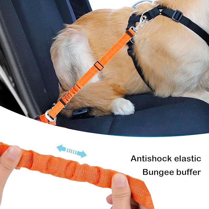 2 Packs Removable Dog Seat Belt Harness for Car, 3 in 1 Pet Dog Car Seatbelt Leash, Retractable Restraint Secures to Vehicle Headrest & Adjustable Reflective Dog Seatbelt Tether