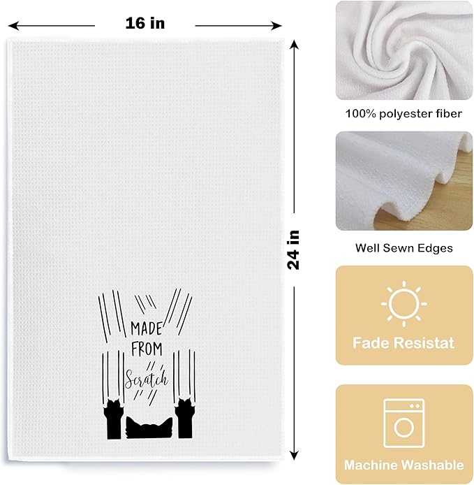 Scratch Made Funny Cat Towels, Black Cat Hand Towels for Bathroom & Kitchen, 16x24 Inch