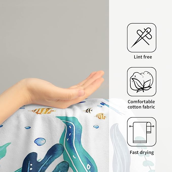 Sea Turtle Hand Towels Set of 2 Marine Seaweed Bath Fingertip Towel Soft Decorative Washcloth Guest Face Towel Kitchen Tea Dish Towels