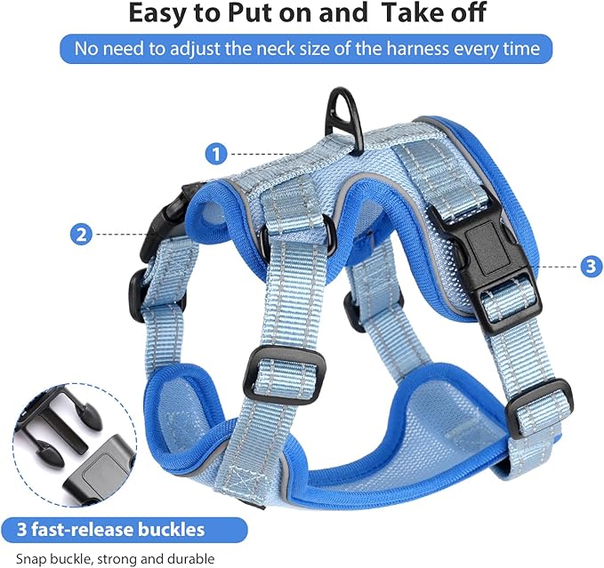 Rttochfy Cat Harness and Leash Set, Adjustable and Reflective Cat Vest, Escape Proof Kitten Harness, Easy to Put on with 3 Buckles for Cats Walking and Traveling (Blue, S)