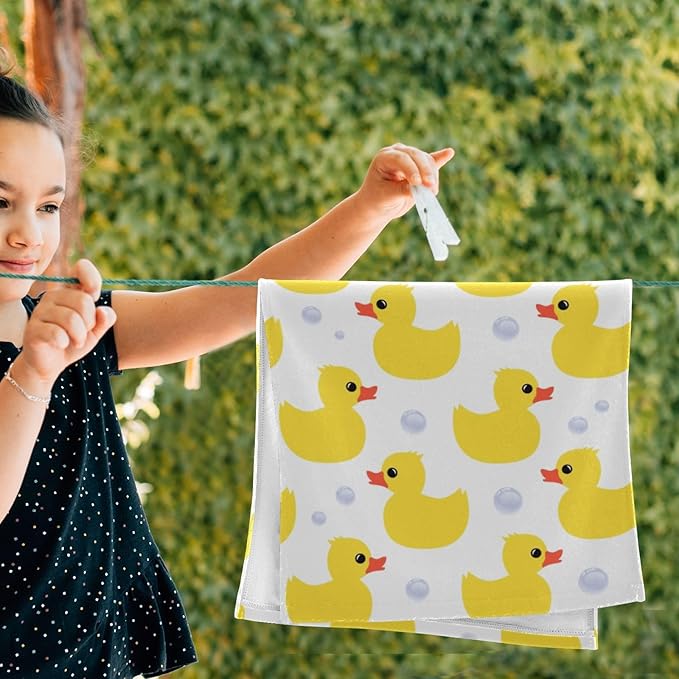 2 Pack Yellow Ducks Hand Towels for Bathroom,Microfiber Absorbent Cute Animal Ducky Farmhouse White Bath Hand Towels for Kitchen,Decorative Guest Bathroom Towels for Face,Shower,Gym 14"x28"