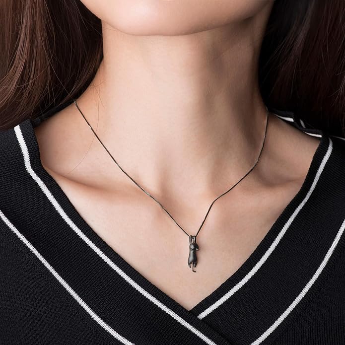 S.Leaf Sterling Silver Cat Necklace - Kitten Jewelry for Cat Lovers - Themed Gifts for Women