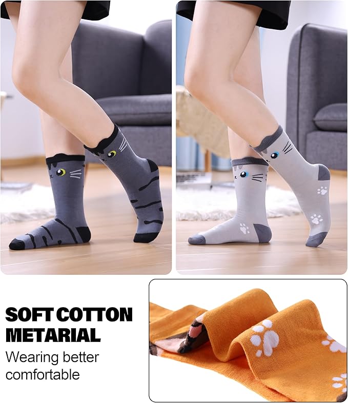 SDBING Womens Cat Socks Cute Gifts Animal Soft Breathable Thin Cotton Casual Crew Socks 5 Pairs