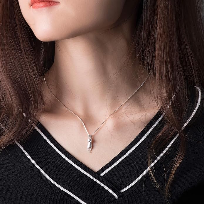 S.Leaf Sterling Silver Cat Necklace - Kitten Jewelry for Cat Lovers - Themed Gifts for Women